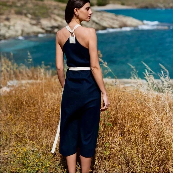 NWT! 🇵🇹 Linen LUXMII Zulu Midi Wrap Dress in Navy Luxury Made in Portugal - Picture 7 of 12